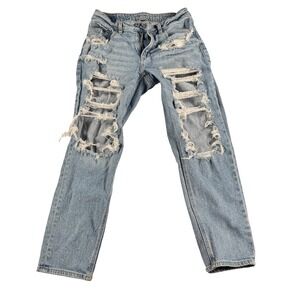 American Eagle Jeans Womens 2 Short Blue Distressed Ripped Stretch Denim Pants